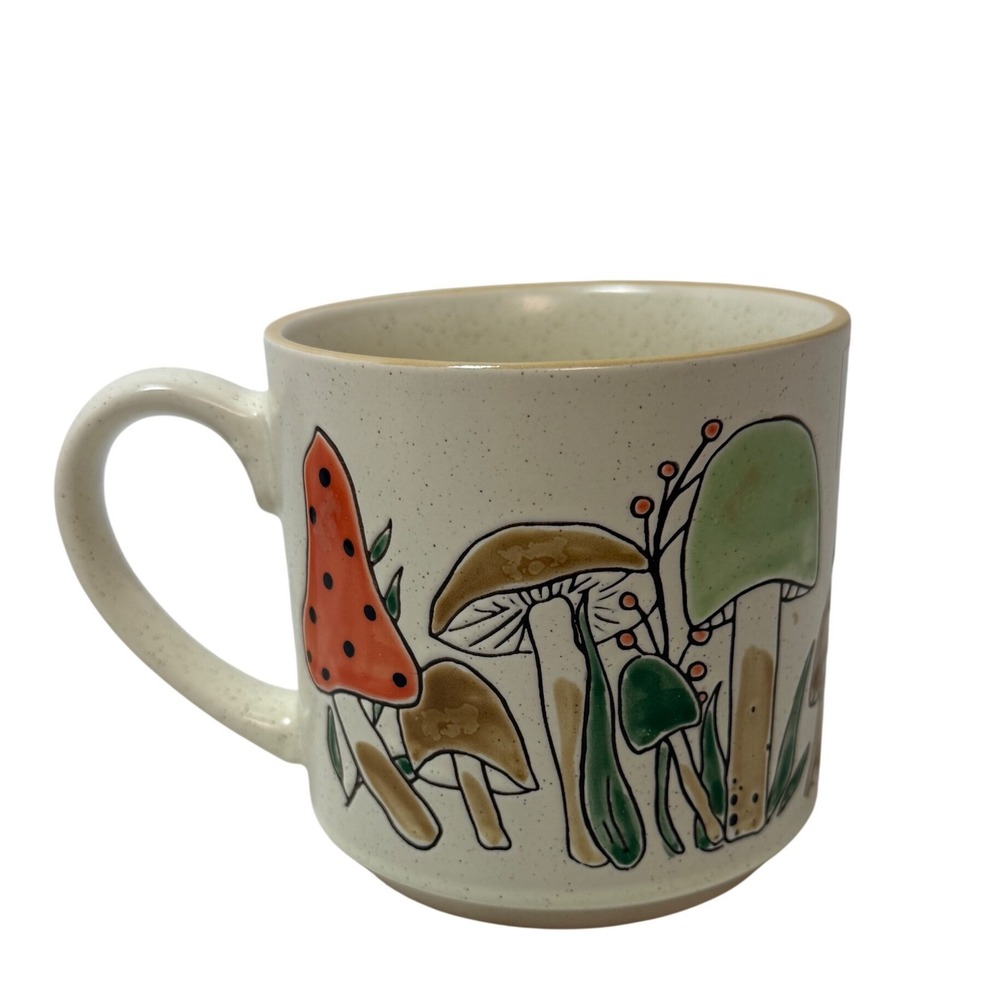 Spectrum Designz Morel Valley Mushroom Mug 18oz Handpainted Stoneware Nature